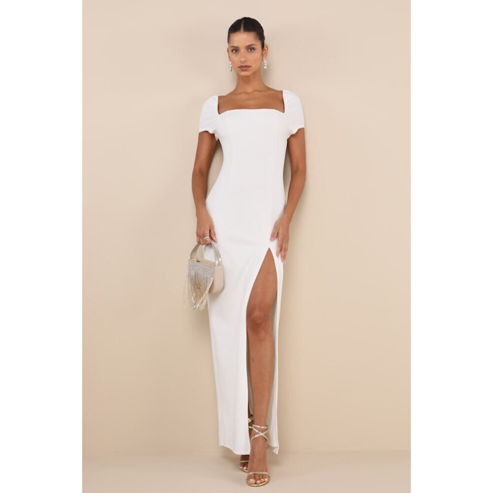 Lulus Magnificent Impression White Square Neck Short Sleeve Maxi Dress - Size S